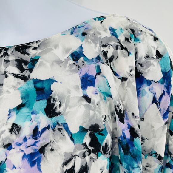 Sam Edelman Blue White Chiffon 3/4 Sleeve Oversized Slinky Swing Blouse Top XS - Picture 5 of 13